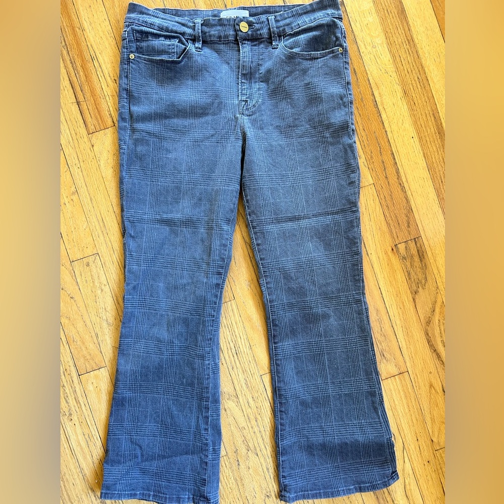 Grey plaid crop Denim pants